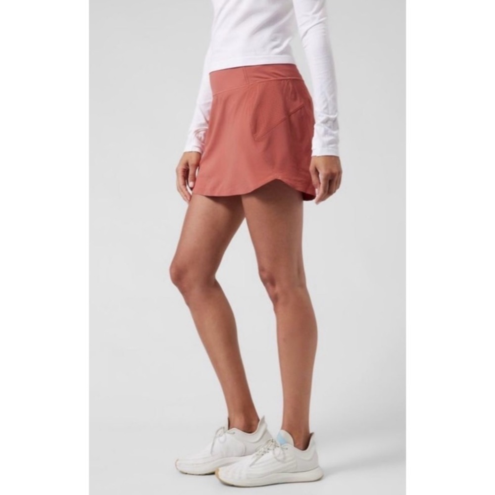 Athleta Mesh Back Run With It High Rise 14 Skort in Coral S